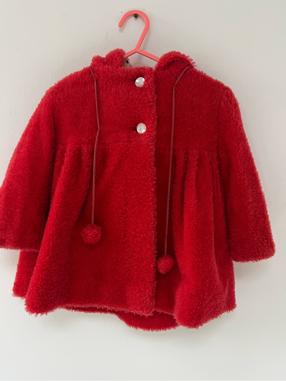 Watermelon Vintage German Made Girls ' Hooded Coat Virgin Wool 6/7years